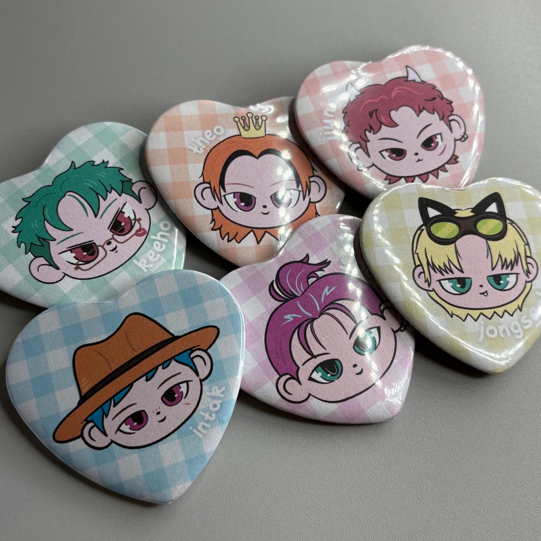 P1Harmony P1H P1Kids Handmade Heart Shaped Pin Back Buttons