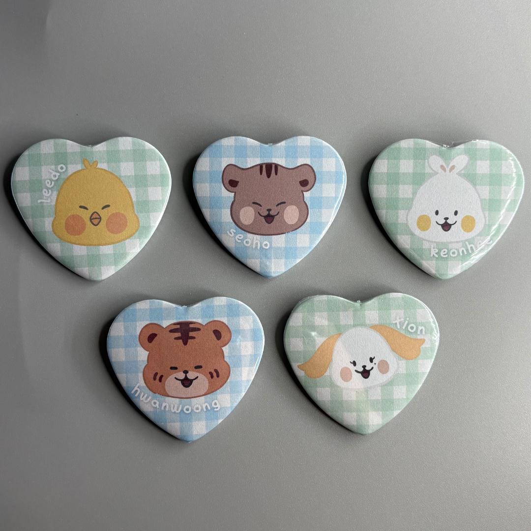 Oneus Hello,USS Character Handmade Heart Shaped Pin Back Buttons