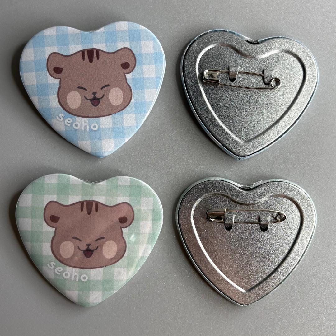 Oneus Hello,USS Character Handmade Heart Shaped Pin Back Buttons