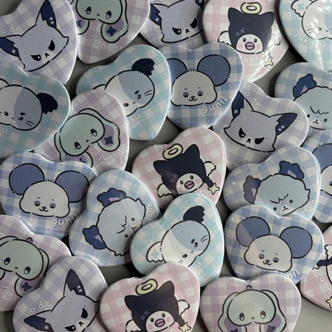 Xdinary Heroes Xdinary Monsters Character Handmade Heart Shaped Pin Back Buttons