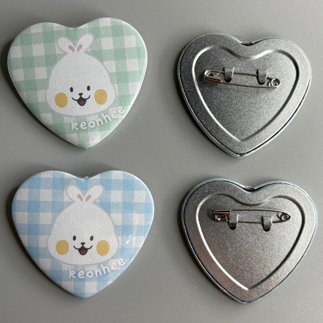Oneus Hello,USS Character Handmade Heart Shaped Pin Back Buttons