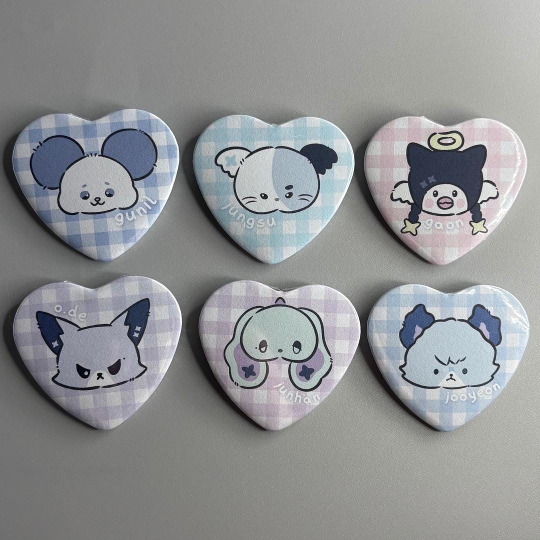 Xdinary Heroes Xdinary Monsters Character Handmade Heart Shaped Pin Back Buttons