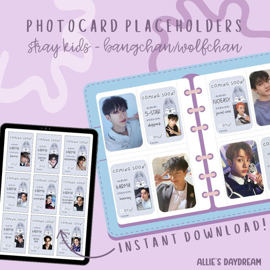 Stray Kids Bangchan WolfChan SKZOO Photocard Placeholder With Photocard Preview (Digital Download PDFs)