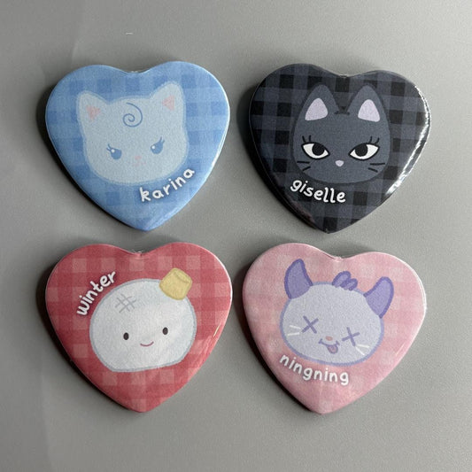 Aespa Character Handmade Heart Shaped Pin Back Buttons