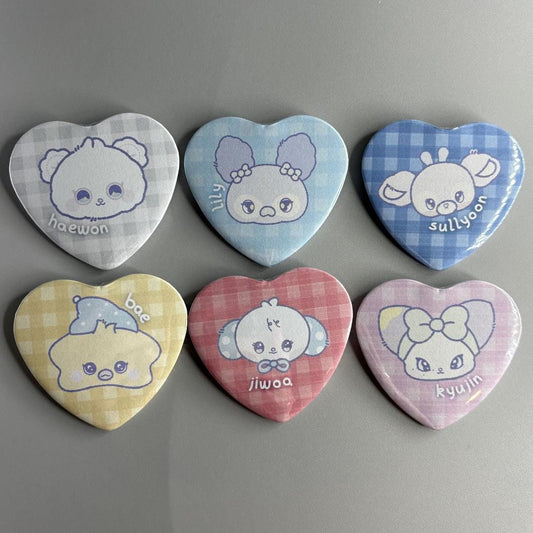 NMIXX MIXXFFY Character Handmade Heart Shaped Pin Back Buttons