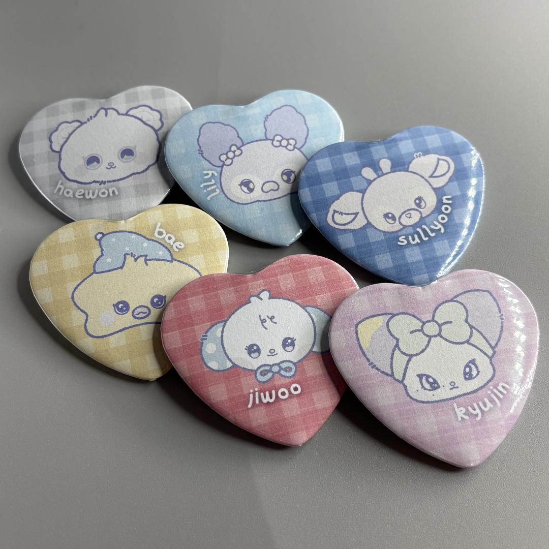NMIXX MIXXFFY Character Handmade Heart Shaped Pin Back Buttons