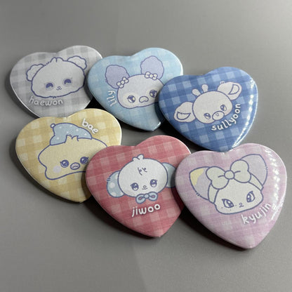 NMIXX MIXXFFY Character Handmade Heart Shaped Pin Back Buttons