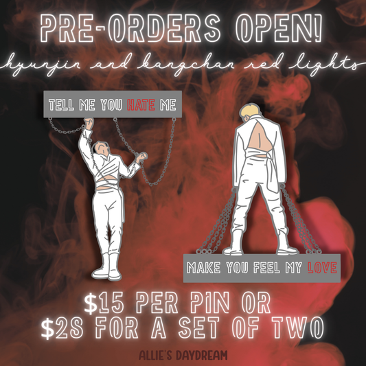 ** PRE-ORDER ** Bangchan and Hyunjin Red Lights Enamel Pins